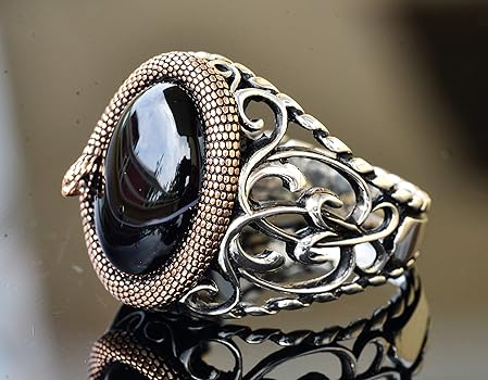 ハンドメイド シルバーリング 黒い石付き Amazon | 天然黒曜石 ハンドメイド リング スターリングシルバー